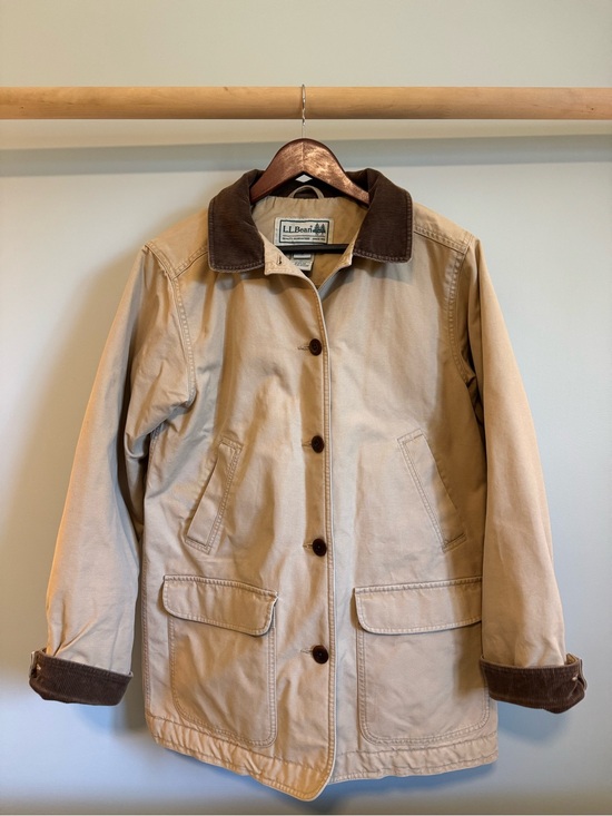 L.L. Bean Jackets & Blazers - L.L. Bean Women's Khaki Barn Coat with Brown Corduroy Collar